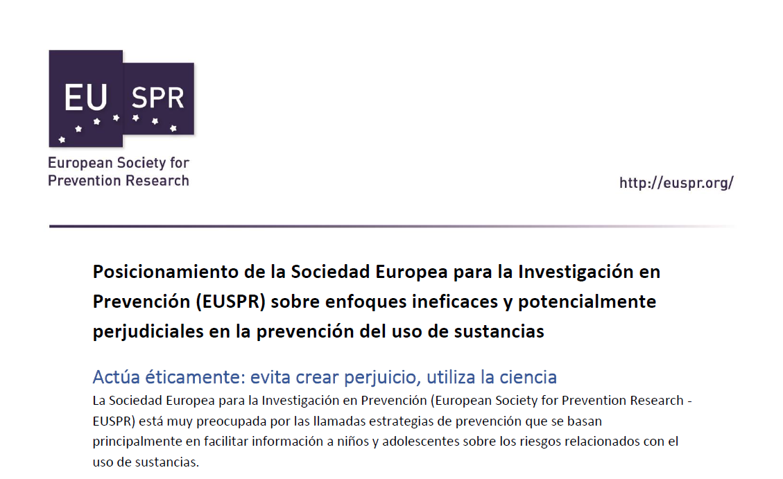 ENFOQUES INEFICACES Y POTENCIALMENTE PERJUDICIALES EN LA PREVENCIÓN DEL USO DE DROGAS (Sociedad Europea para la Investigación en Prevención).