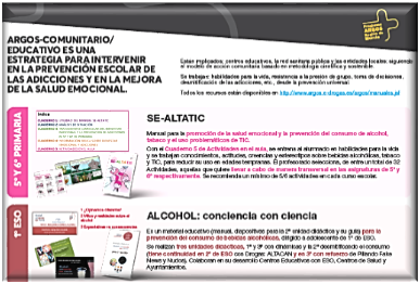 DÍPTICO RESUMEN RECURSOS ARGOS PARA EL ÁMBITO EDUCATIVO disponibles en el portal e-drogas.